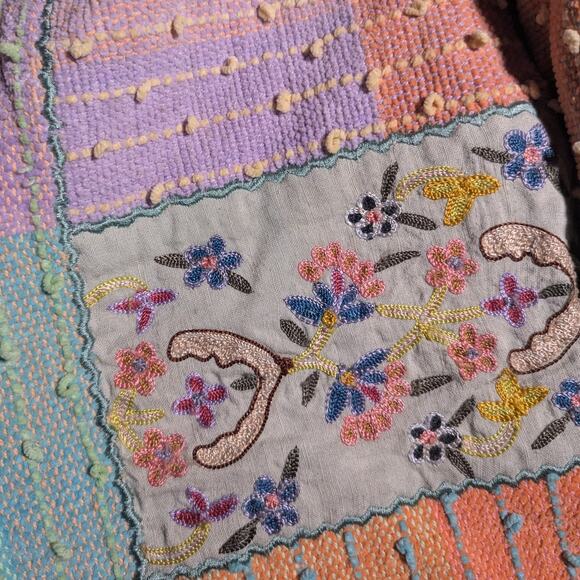 Vtg Y2K Anu Pastel Rainow Floral Embroidered Patchwork Button Up Jacket Sz S - Picture 3 of 4